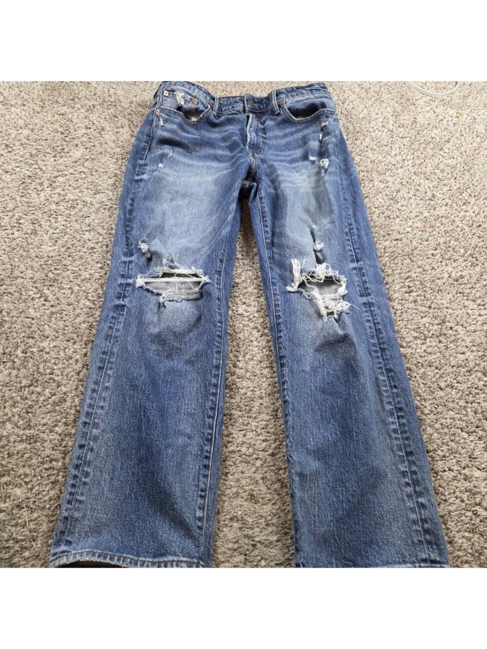 American Eagle Jeans Mens 33x30 Tag 33x32 Athletic Loose Dark Wash Distressed